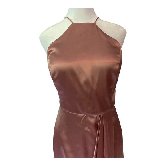 Norstrom After Six 6829 Midi Halter Dress Draped Prom Size 14 Dessert Rose - Picture 5 of 12